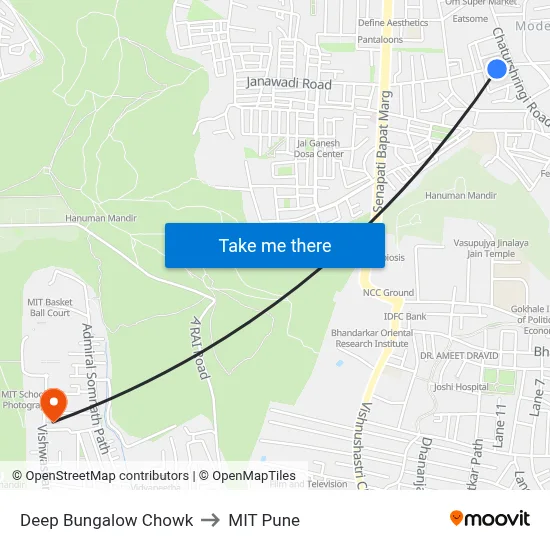 Deep Bungalow Chowk to MIT Pune map