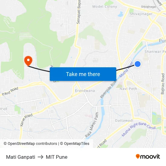 Mati Ganpati to MIT Pune map