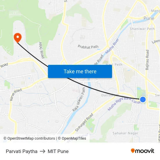 Parvati Paytha to MIT Pune map