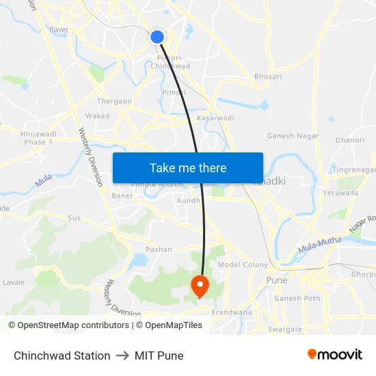 Chinchwad Station to MIT Pune map