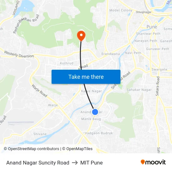 Anand Nagar Suncity Road to MIT Pune map