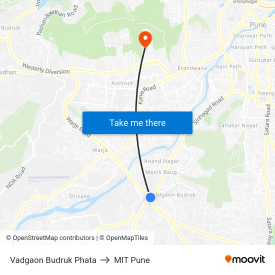 Vadgaon Budruk Phata to MIT Pune map