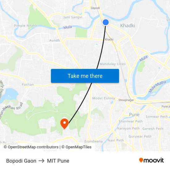 Bopodi Gaon to MIT Pune map