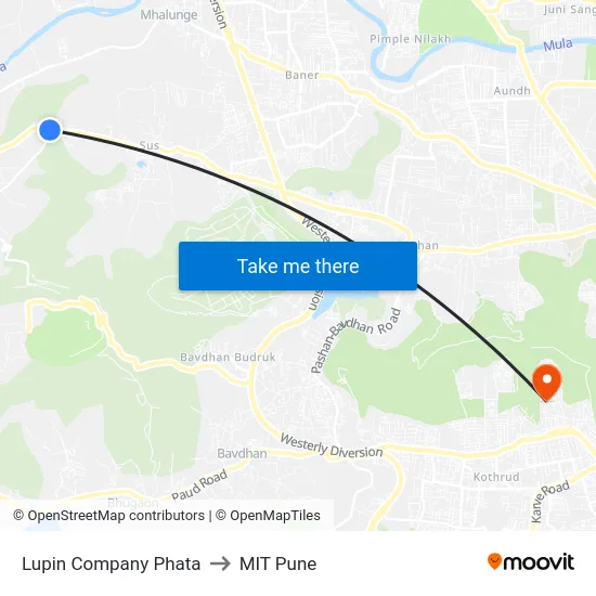 Lupin Company Phata to MIT Pune map
