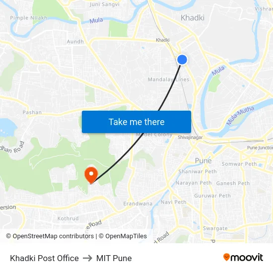 Khadki Post Office to MIT Pune map