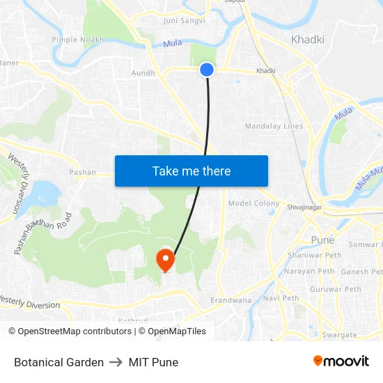 Botanical Garden to MIT Pune map