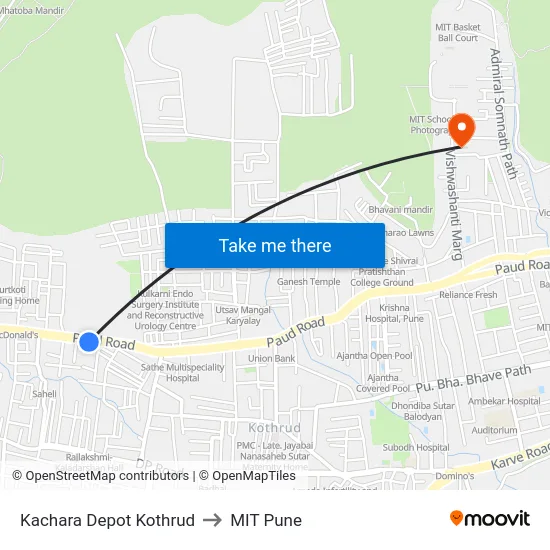 Kachara Depot Kothrud to MIT Pune map