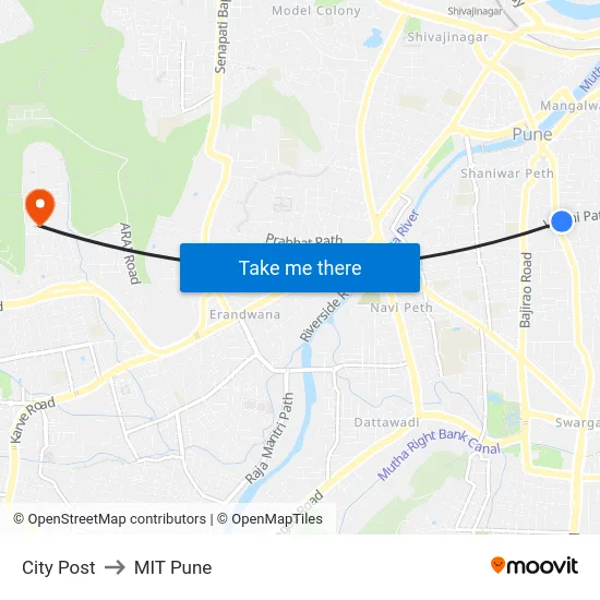 City Post to MIT Pune map