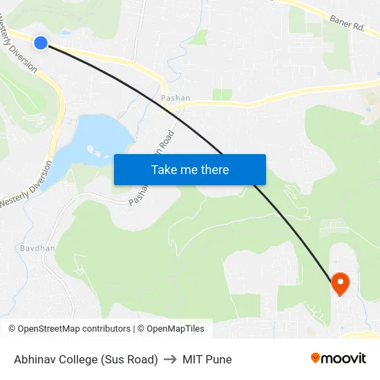 Abhinav College (Sus Road) to MIT Pune map