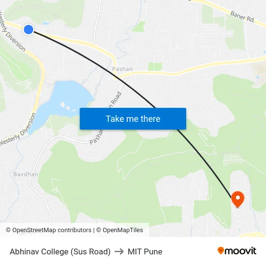 Abhinav College (Sus Road) to MIT Pune map