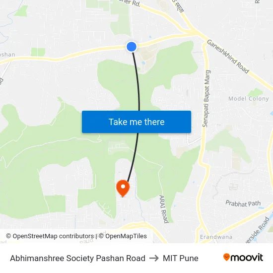 Abhimanshree Society Pashan Road to MIT Pune map