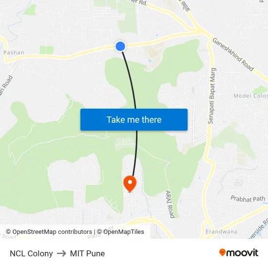 NCL Colony to MIT Pune map