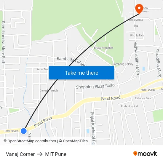 Vanaj Corner to MIT Pune map