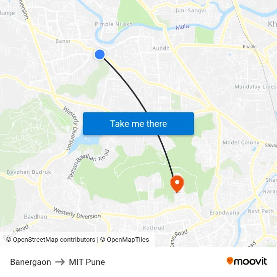 Banergaon to MIT Pune map