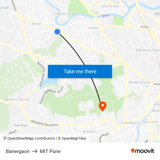 Banergaon to MIT Pune map