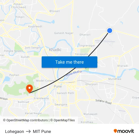 Lohegaon to MIT Pune map