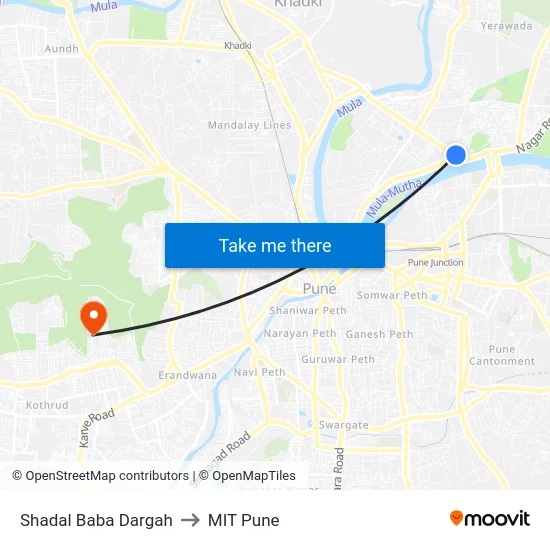 Shadal Baba Dargah to MIT Pune map