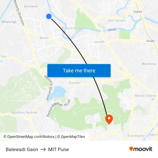 Balewadi Gaon to MIT Pune map