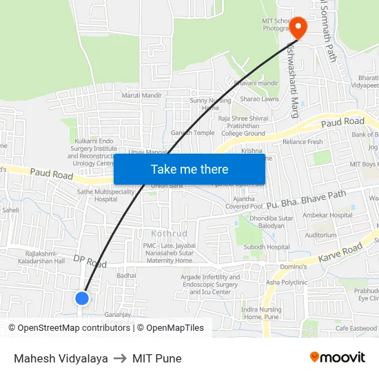 Mahesh Vidyalaya to MIT Pune map
