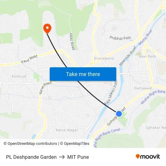 PL Deshpande Garden to MIT Pune map