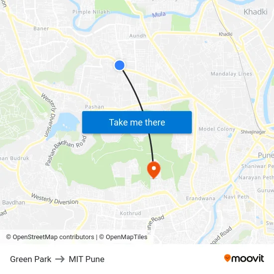 Green Park to MIT Pune map