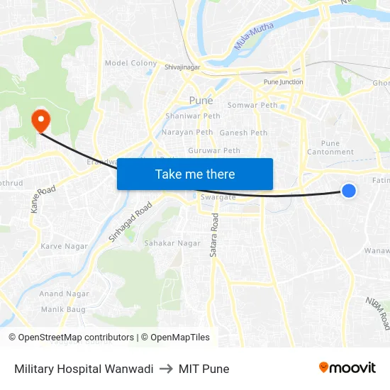 Military Hospital Wanwadi to MIT Pune map