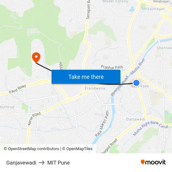 Ganjavewadi to MIT Pune map