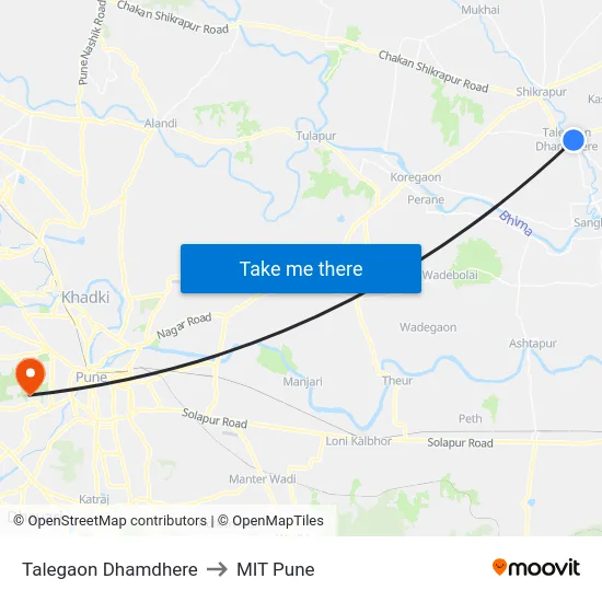 Talegaon Dhamdhere to MIT Pune map