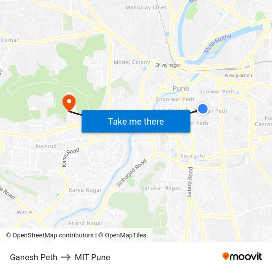 Ganesh Peth to MIT Pune map