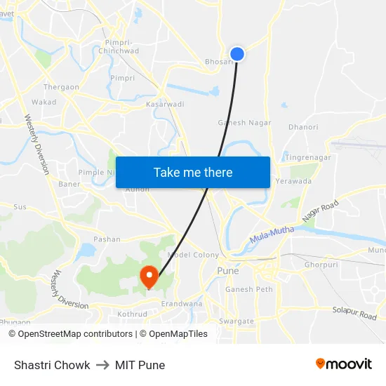 Shastri Chowk to MIT Pune map