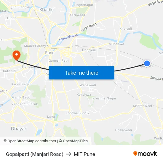 Gopalpatti (Manjari Road) to MIT Pune map
