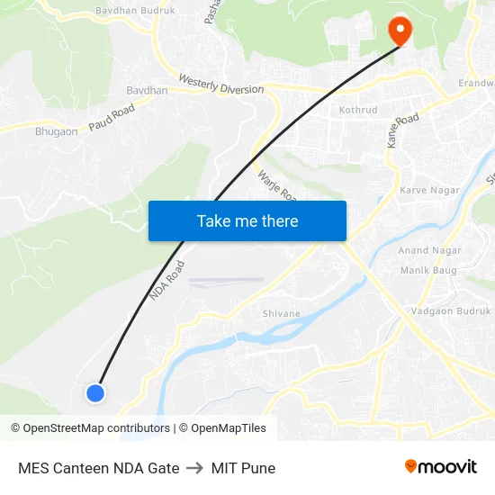 MES Canteen NDA Gate to MIT Pune map