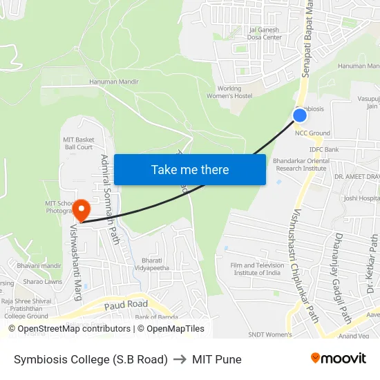 Symbiosis College (S.B Road) to MIT Pune map