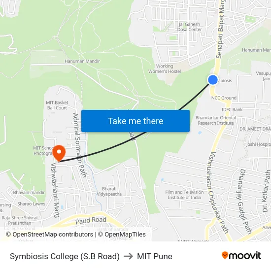 Symbiosis College (S.B Road) to MIT Pune map