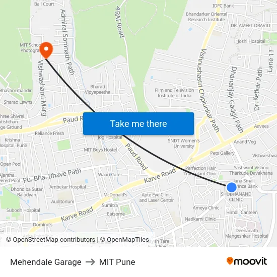 Mehendale Garage to MIT Pune map