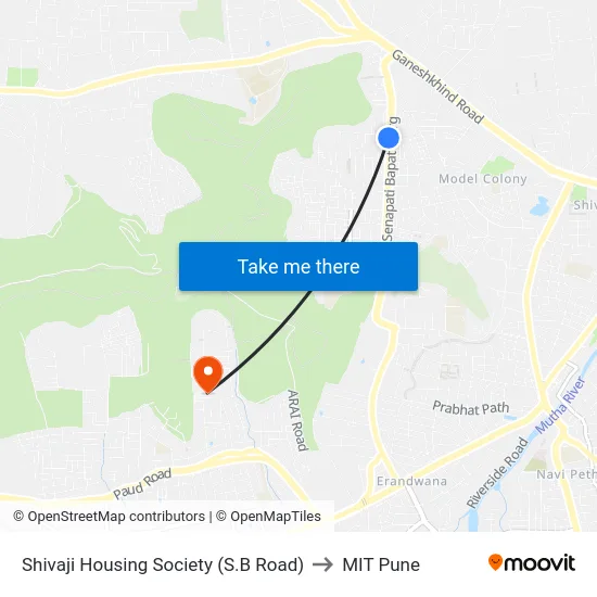 Shivaji Housing Society (S.B Road) to MIT Pune map