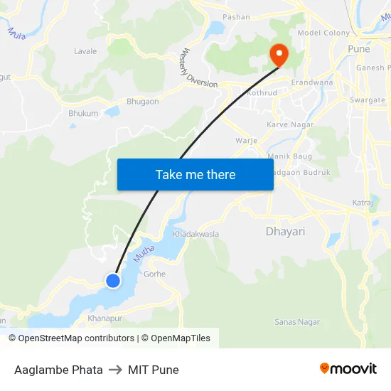 Aaglambe Phata to MIT Pune map