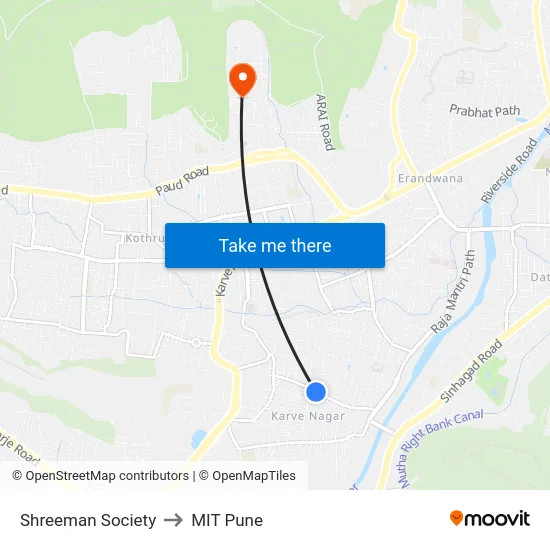Shreeman Society to MIT Pune map