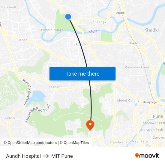 Aundh Hospital to MIT Pune map