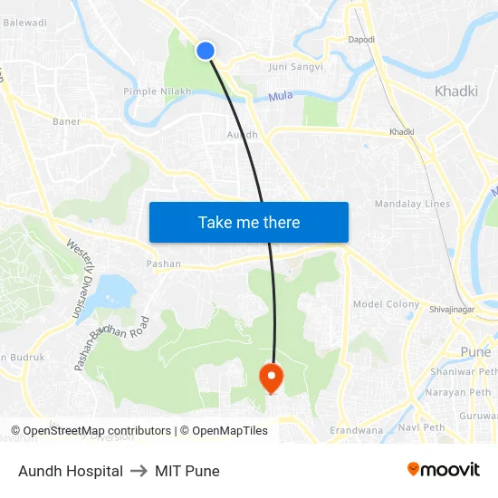 Aundh Hospital to MIT Pune map