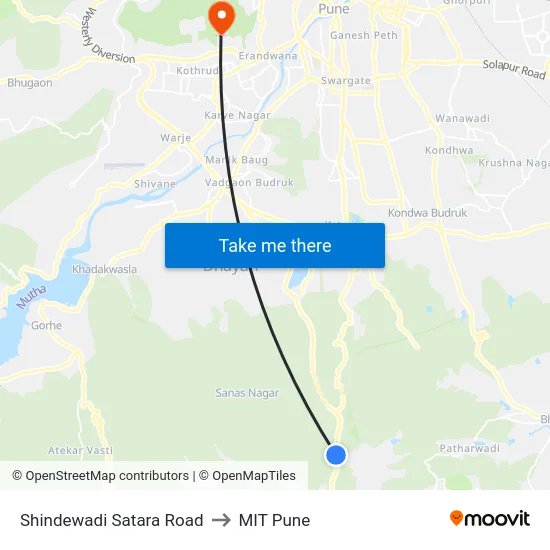 Shindewadi Satara Road to MIT Pune map