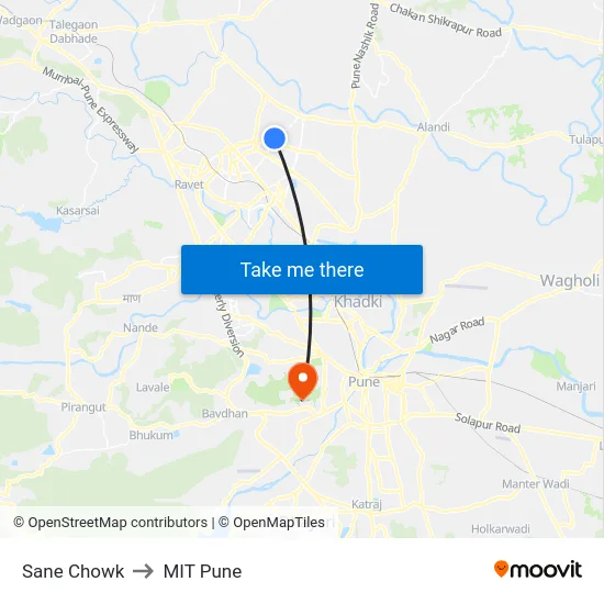 Sane Chowk to MIT Pune map