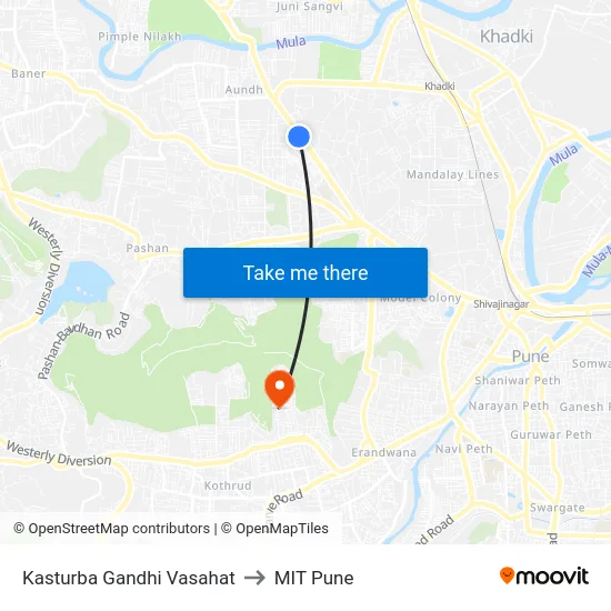 Kasturba Gandhi Vasahat to MIT Pune map