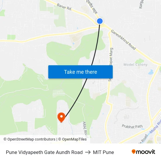 Pune Vidyapeeth Gate Aundh Road to MIT Pune map
