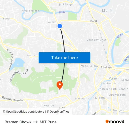Bremen Chowk to MIT Pune map