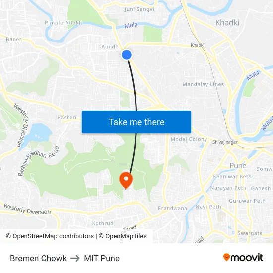 Bremen Chowk to MIT Pune map