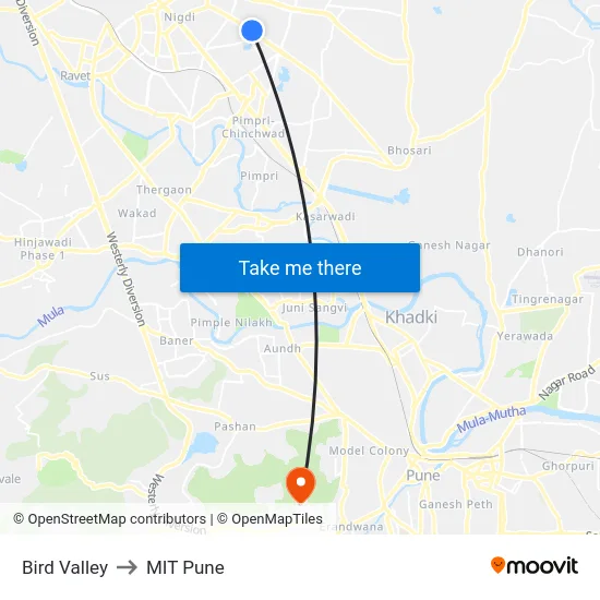 Bird Valley to MIT Pune map