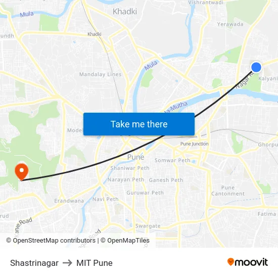 Shastrinagar to MIT Pune map