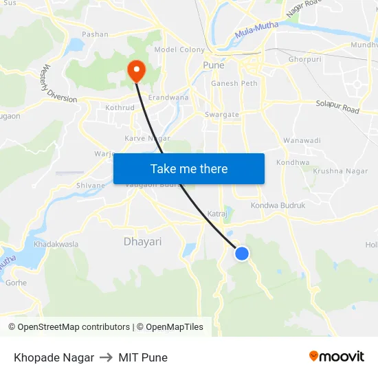 Khopade Nagar to MIT Pune map