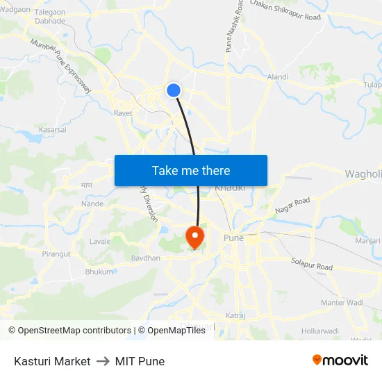 Kasturi Market to MIT Pune map